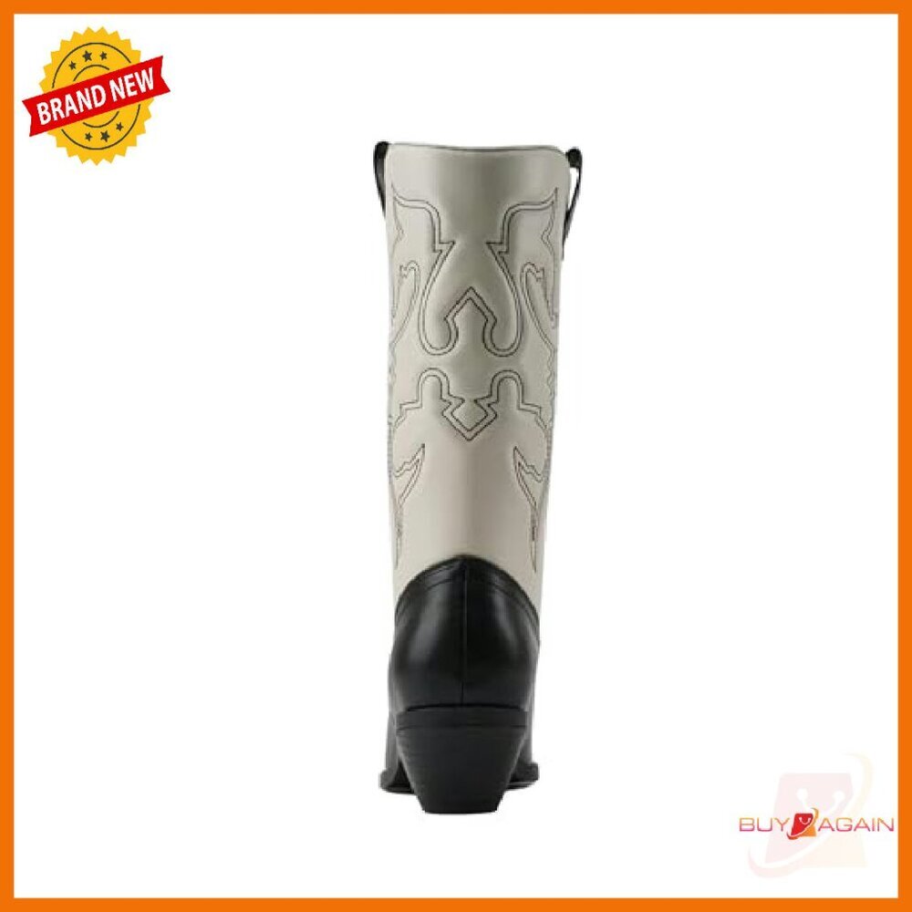 Women's Western Stitched Pointed Toe Low Heel Ankle Boots Slip On - Picture 3 of 6